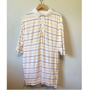 FootJoy FJ Performance Golf Polo Shirt Men's Large White Striped Stretch wicking
